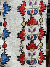 Vintage 1910s / 1920s Turkish embroidered linen fabric panel