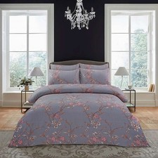 4 Piece Printed Floral Duvet Cover with Fitted sheet and Pillow Case Quilt Set