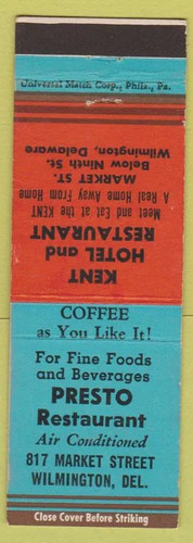 Matchbook cover presto - -,