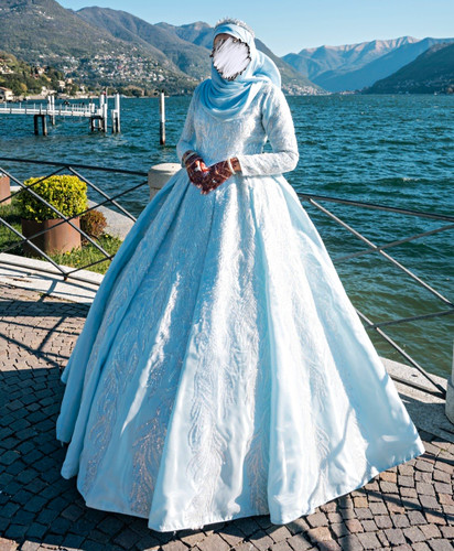 Blue long sleeve lace ball - blue,