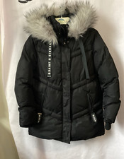 Woman's Saints & Sinners Black hooded padded coat size 14 (A554)