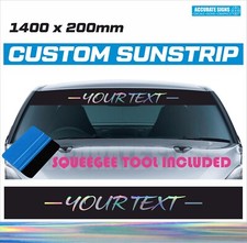 Custom Sunstrip with Rainbow Chrome Personalised Text 1400 x 200mm sun strip
