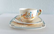 1930s Grindley Pottery Art Deco Cup, Saucer & Plate Hanpainted Cottage & Florals