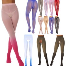 UK Women Oil Shiny Stockings Seamless Zipper Crotch High Waist Tights Pantyhose