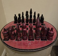 Soapstone Kenyan Red Chess Set Round 16 Inch