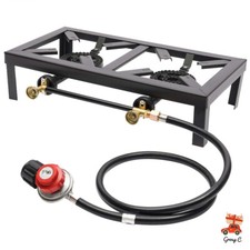 Portable 2 Burners For Outdoor BBQ Camping Gas Stove Hiking Propane Cooker +Hose