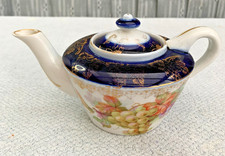Small Blue & White Victorian Cabaret Teapot with Grapevine Decoration