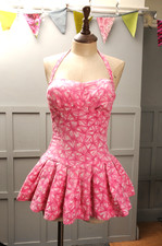 RARE Vintage 1950s Romper Swimming Costume Boned Bust Halter Bathing Suit Cotton