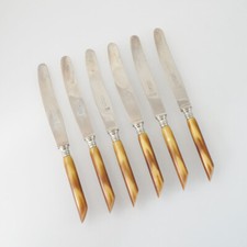 6 X Knife - E.F.Silverware - Plastic Grips - Horn Imitation - Feinstahl Solingen