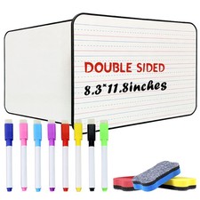 Lined Dry Erase Board for Kids Mini Whiteboard A4, Ruled & Blank Kids