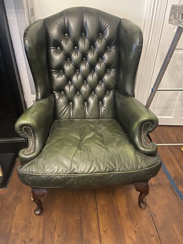 Antique green leather arm - antique,