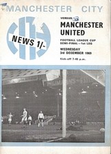 Football Programme MANCHESTER CITY v MAN UTD Dec 1969 FLC SEMI-FINAL
