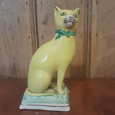 Antique Victorian Staffordshire Yellow  Cat Excellent Condition