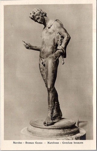 Narcissus greek bronze statue - greek,