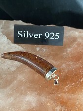 Silver/ Faux Amber  Horn Of Life  Pendant And Silver Chain