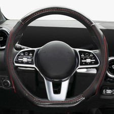 15'' D Shape Car Steering Wheel Cover Carbon Fibre Leather Anti-Slip Universal