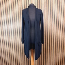 East Cardigan Black Womens UK 12 Open Front Knee Length Pockets Wool Cashmere