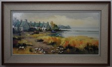 Brittany Fishermen's Cottages. Original Oil by French artist F Claude circa 1970
