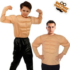 Adult MEN PADDED MUSCLE CHEST TOP STRONGMAN SHIRT PARTY FANCY DRESS COSTUME
