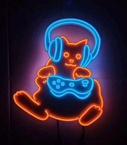 Neon sign game gamer - gamer, cat