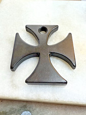ANTIQUE VICTORIAN VULCANITE MALTESE CROSS PENDANT 6 CM X 5.8CM 1880S