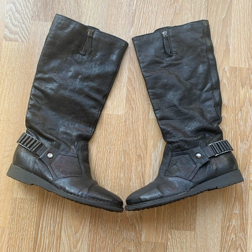 Women black leather knee - black,