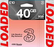 Three 5G PAYG UK SIM with 40GB