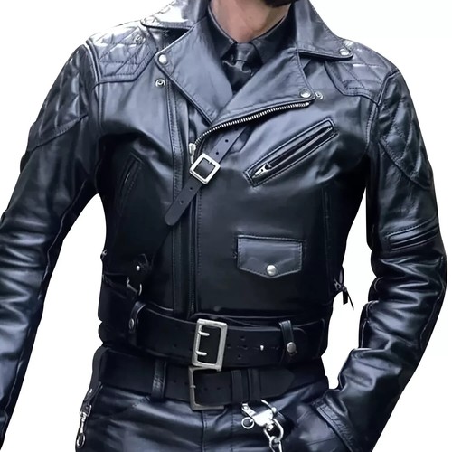 Men genuine leather biker - genuine,