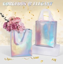 Holographic Gift Bags Party Favour Shiny Tote Reusable Shopping Bag Silver UK