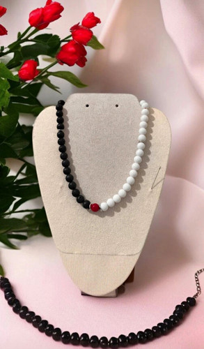 Black white round beaded - black, &