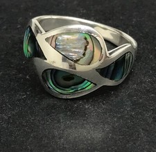 abalone ring solid Sterling Silver size R paua shell multistone, new.