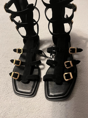 Black suede buckle midcalf - black,