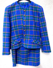 HAMELLS 80s Vintage Ladies Tweed Blazer+Skirt Tartan Blue Power Suit 10/12 NEW