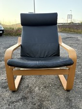 CAN DELIVER Modern IKEA POANG Curved Bentwood Chair with Black Leather Seat D