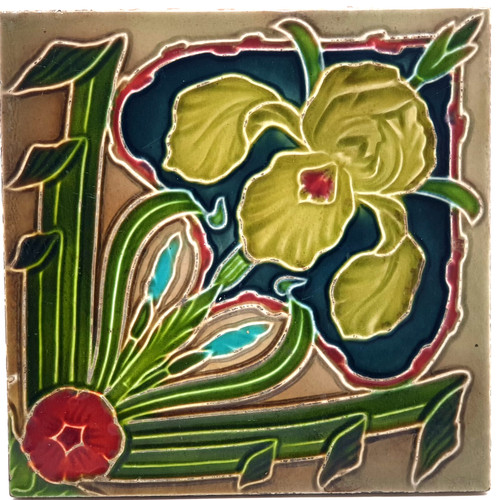 Antique fireplace tile moulded - antique,