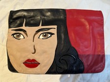 PRADA 2014 Limited Edition Clutch Bag Pop Girl Face Black Red Leather Oversized