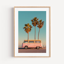 Pink Camper Van & Palm Trees