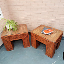Pair of Vintage Rattan & Solid