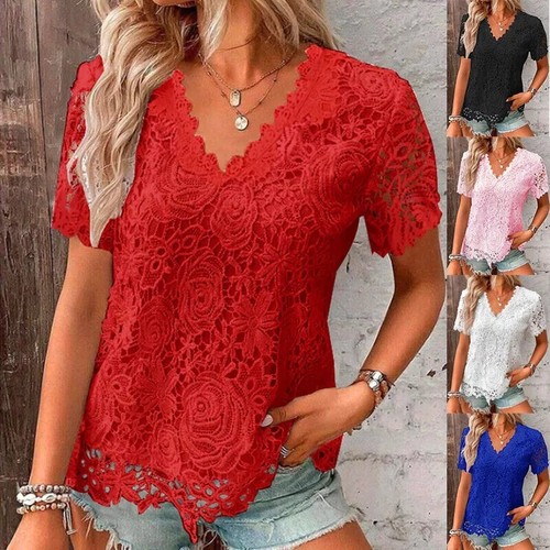 Ladies lace neck blouse tee - ladies,