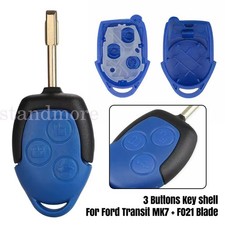 3 Button Remote Key Fob Case + Blank Blade For 2006 - 2014 Ford Transit MK7 Blue