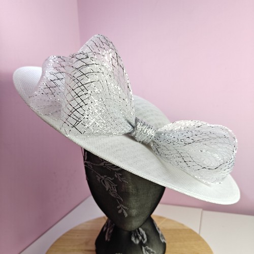 White silver large fascinator - silver,