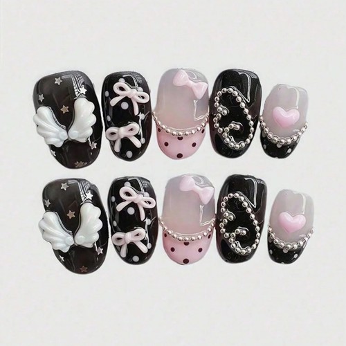 10pcs pink bow press - pink, nails