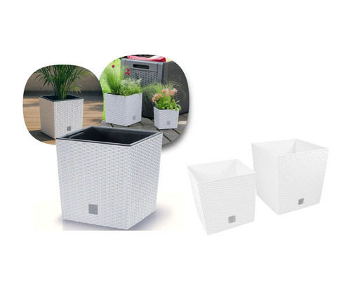 Square rattan plant pot - plant, white