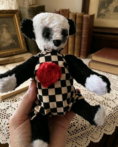 Ooak panda bear with dungaree - with,