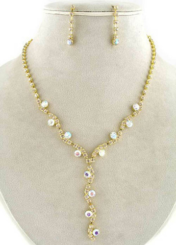 Gold tone crystal lariat - tone,