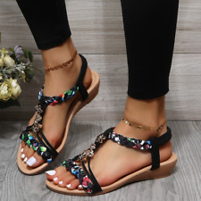 Womens Comfy Strappy Sandals Elastic Ladies Summer Open Toes Bling Shoes Size UK