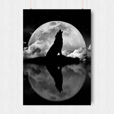 WILD WOLF FANTASY MOON NIGHT POSTER WALL ART PRINT A3 A4 SIZE