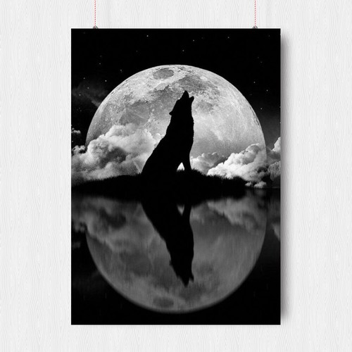 Wild wolf fantasy moon night - fantasy,