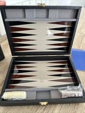 Backgammon Travel Set Magnetic In Faux Leather Black Case
