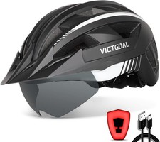 Victgoal Bike Helmet with USB Rechargeable LED Light Removable Magnetic Goggles